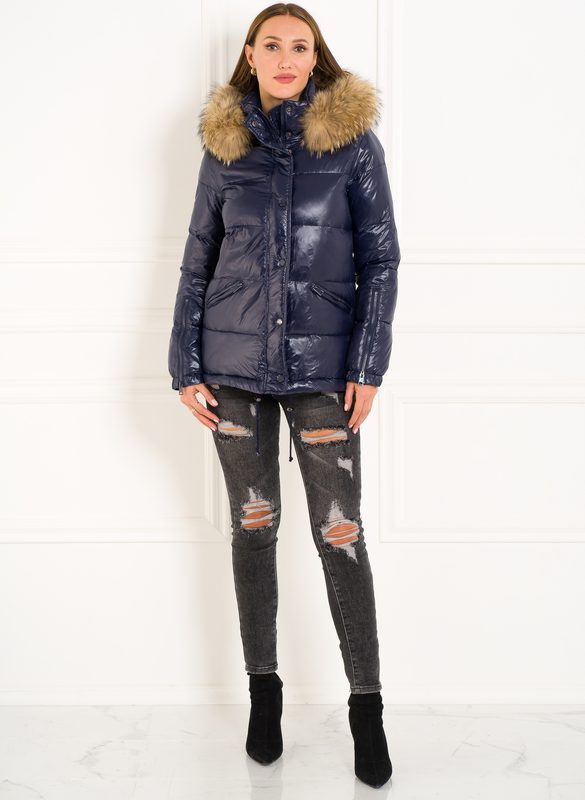 Winter jacket with real fox fur Due Linee - Blue