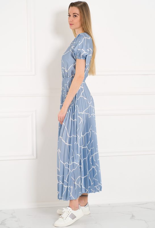 Dámské dlouhé šaty s motivem a plizováním - světle modrá