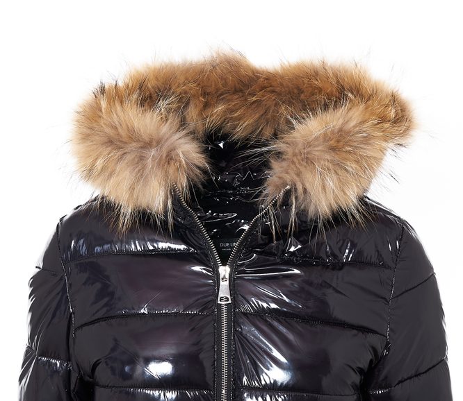 Női téli kabát eredeti rókaszőrrel Due Linee - Fekete