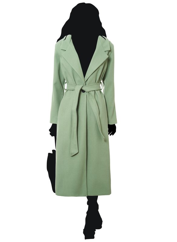 Dámský oversize flaušový kabát s vázáním světle zelený