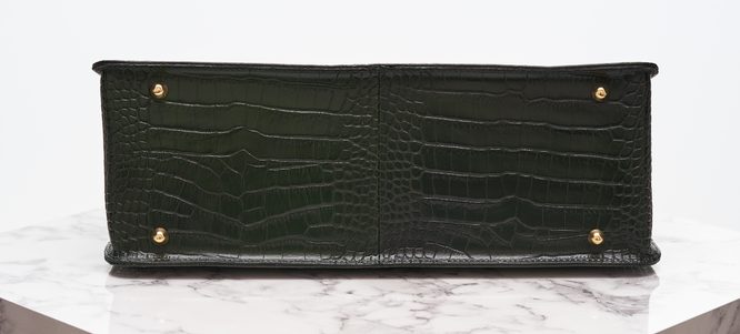 Dámská kožená kabelka ražená - tmavě zelená