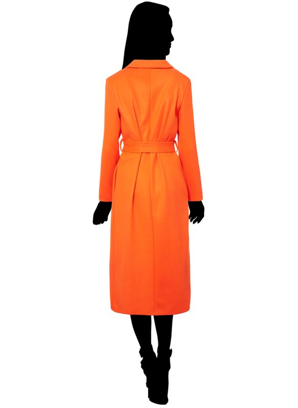 Dámský oversize flaušový kabát s vázáním oranžový