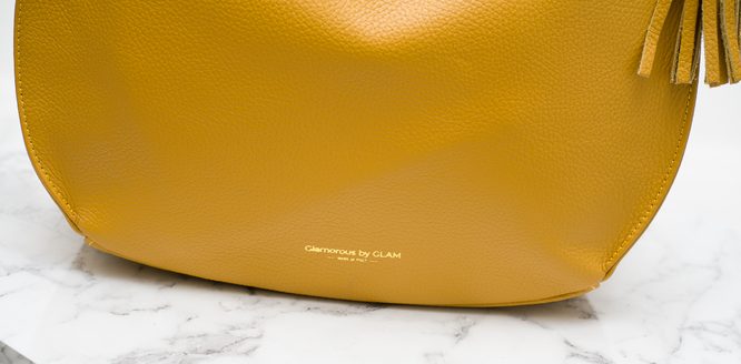 Dámská kožená kabelka přes rameno se zlatým kováním - horčičná