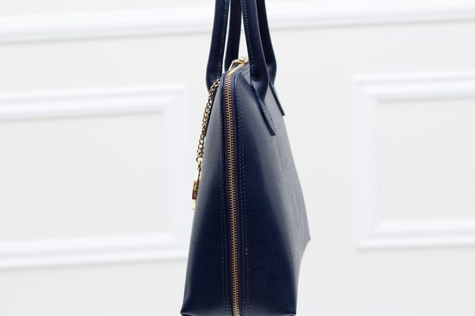 Dámska kožená kabelka zo safiánové kože - tmavá modrá