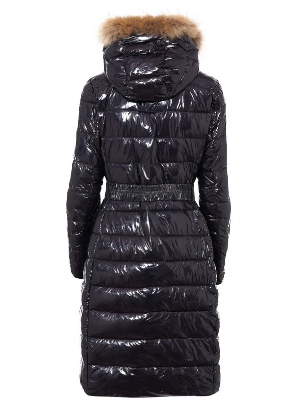 Dámská delší zimní bunda s pravým mývalovcem lesklá černá