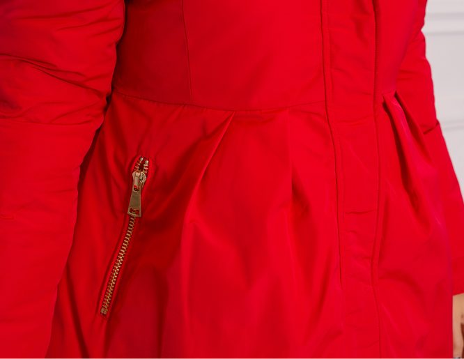 Dámska zimná bunda do zvonu s pravým mývalovcem - červená
