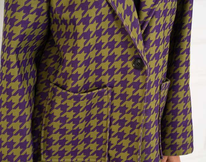 Dámský oversize kabát pepito vzor zeleno-purpurový