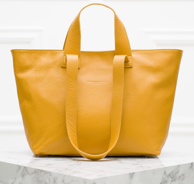 Kožená velká kabelka s krátkým a dlouhým poutkem - žlutá