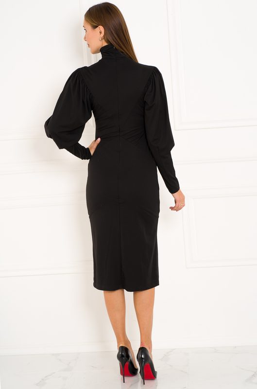 Dámské exkluzivní šaty s nabíranými rukávy černé