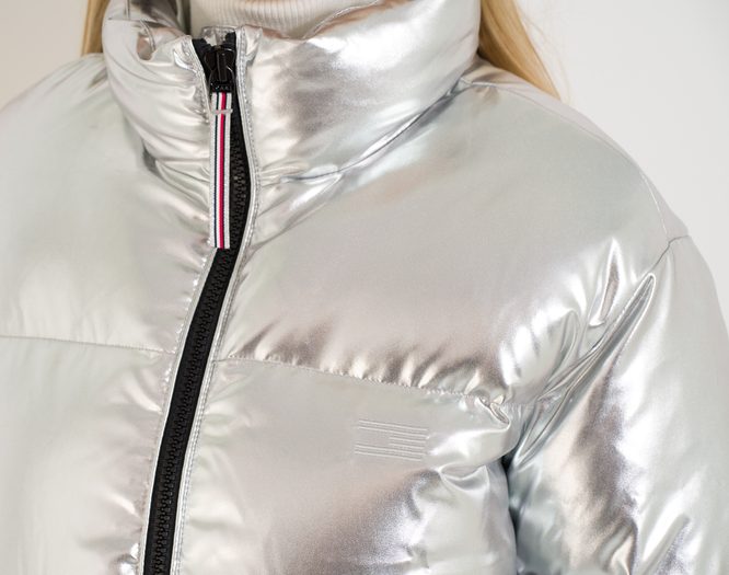 Tommy Hilfiger dámská péřová bunda stříbrná