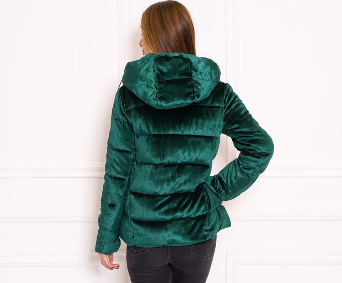Dámska krátka bunda so zipsom z velúru - zelená