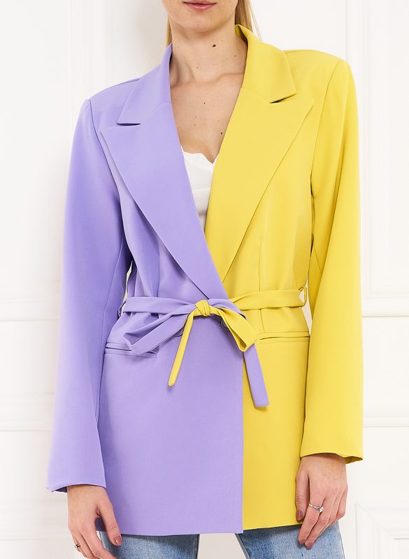 Dámské sako s vázáním fialovo - žlutá