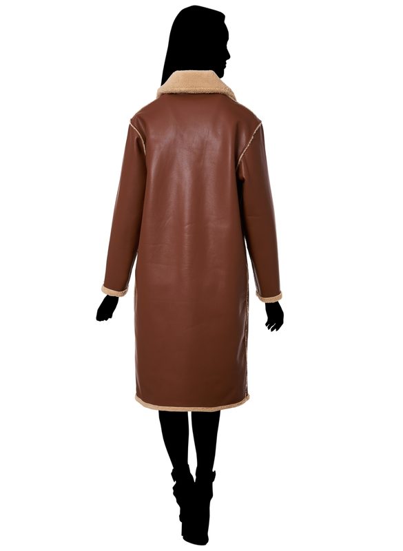 Dámský oboustranný koženkový kabát camel