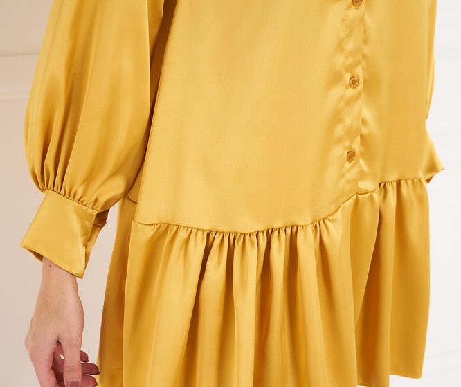 Dámské lesklé šaty s dlouhým rukávem - žlutá