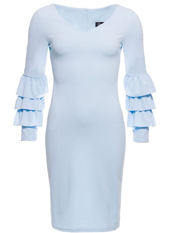 Dámske luxusné šaty s dlhým rukávom a volány - svetlo modrá