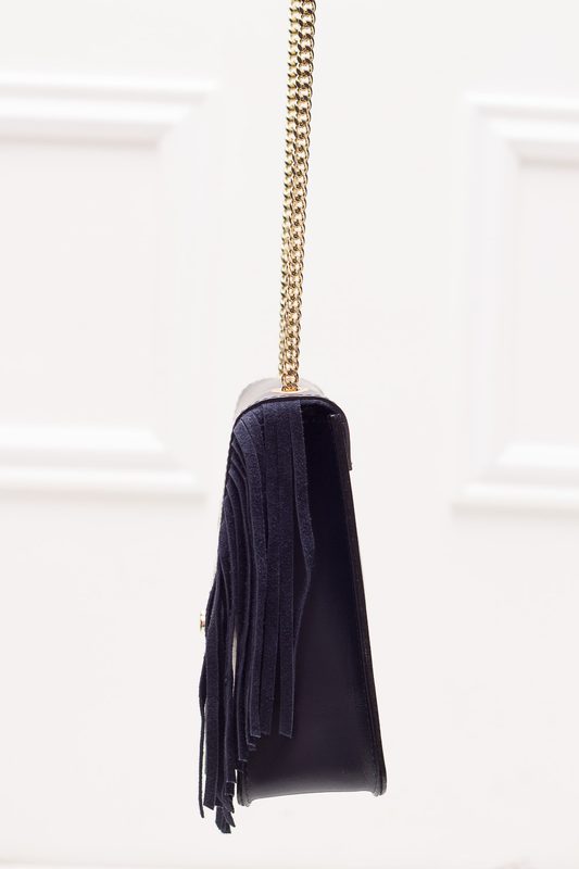 Dámske luxusné kožená kabelka cez plece - tmavá modrá
