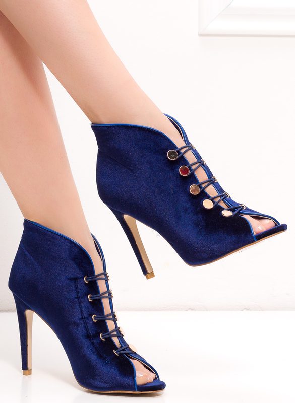 Dámske členkové topánky so zlatými gombíkmi - modrá