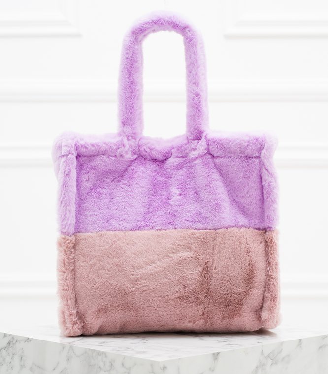 Dámská velká oboustranná kabelka s chlupem fialovo - růžová