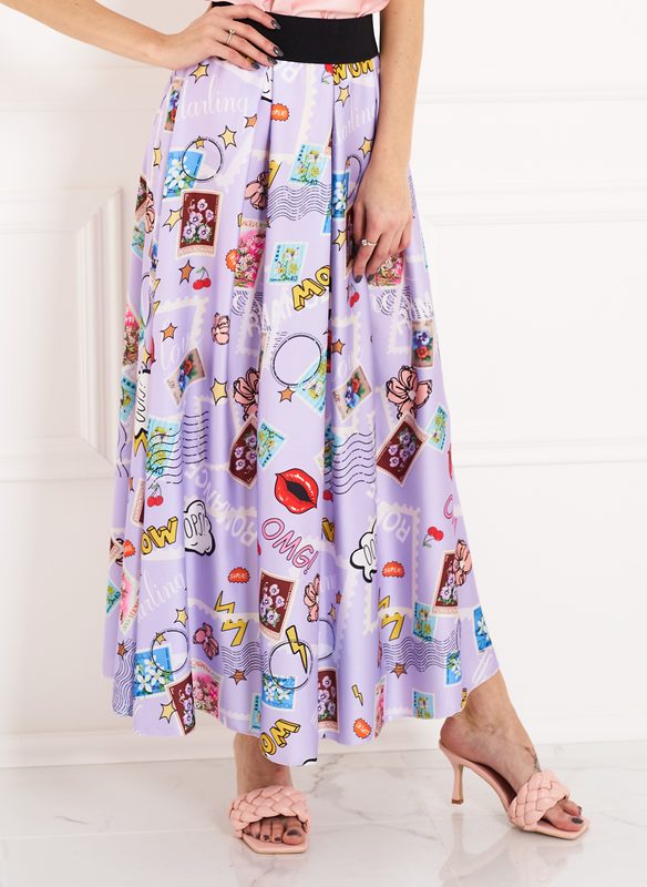 Dámská dlouhá sukně s motivem - lila