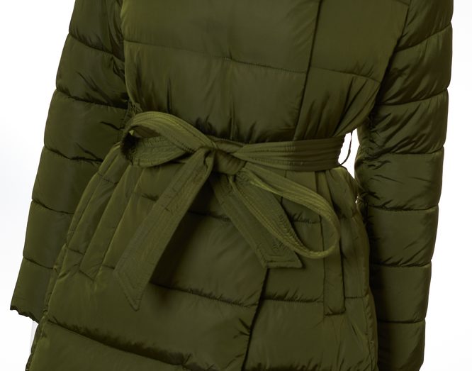 Dámská zimní bunda s vázáním zelená