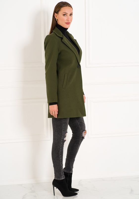 Dámský jednoduchý kabát tmavě zelený