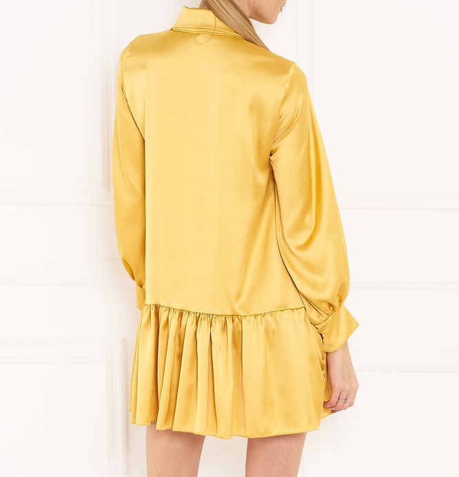 Dámske lesklé šaty s dlhým rukávom - žltá