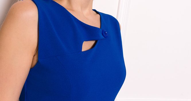 Dámske puzdrové peplum šaty a gombíkom - kráľovsky modrá