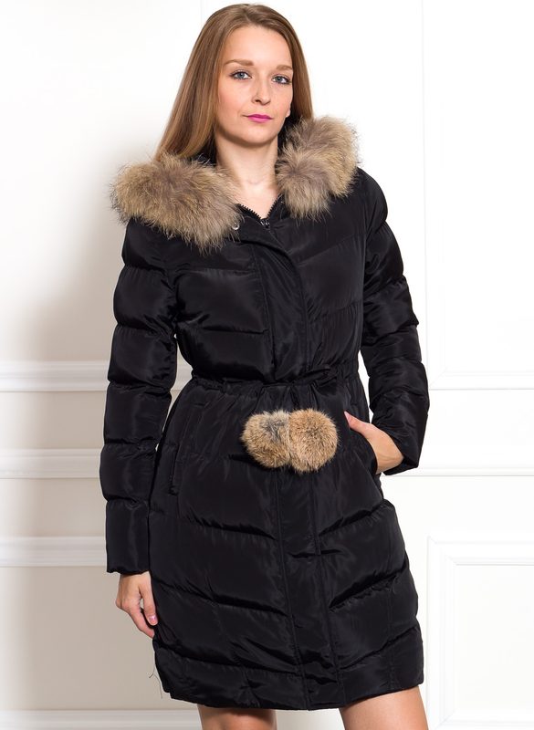 Dámská zimní bunda s liškou a bambulkama - černá - Due Linee - Zimní bundy  - Dámské oblečení - GLAM, protože chci být odlišná!
