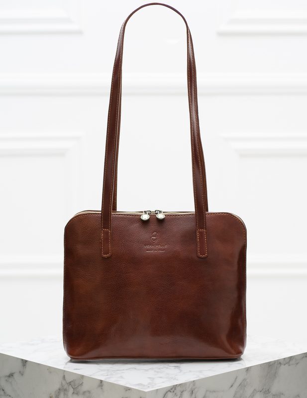 Dámská kožená kabelka s dlouhými poutky - marrone