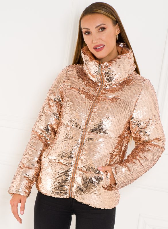 Dámska zimná bunda s glitrami - zlatá