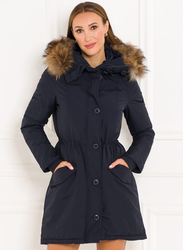 Winter jacket with real fox fur Due Linee - Dark blue