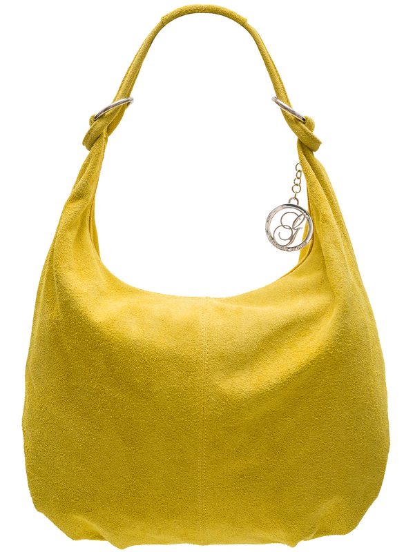 Kožená kabelka přes rameno s kroužky semiš - žlutá