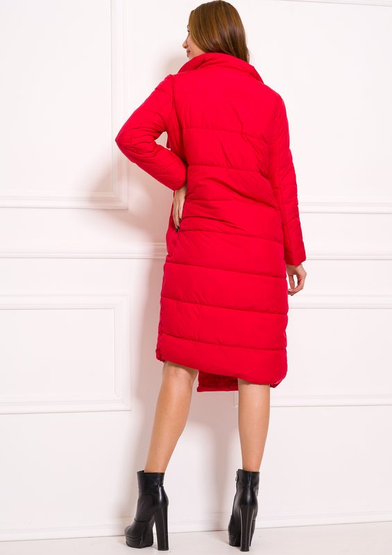 Dámská oversize jednoduchá zimní bunda s límcem - červená