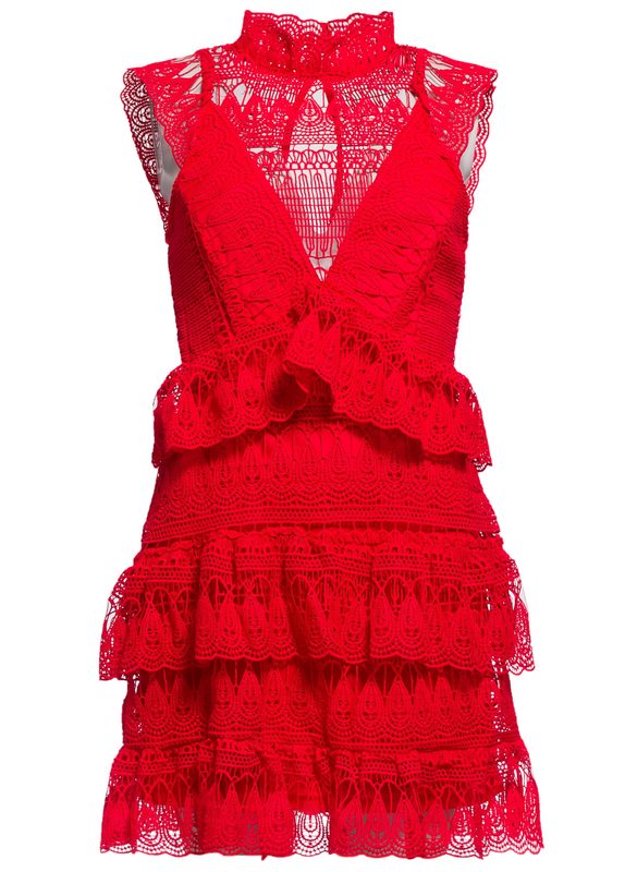 Dámske luxusné krajkové šaty - červená