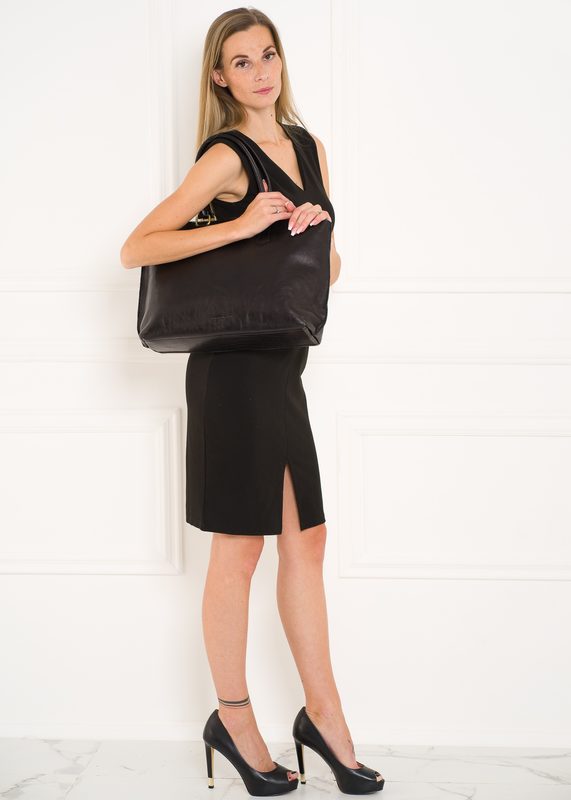 Kožená velká kabelka jednoduchá - černá