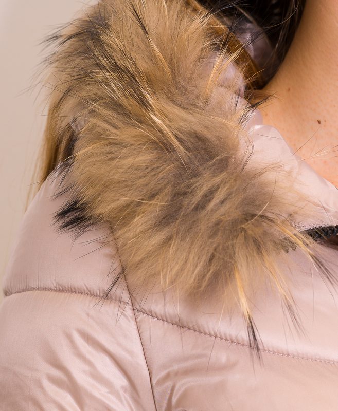 Women's winter jacket with real fox fur Due Linee - Pink