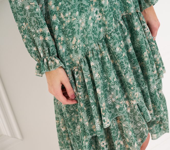 Dámské asymetrické šaty s květy - zelená