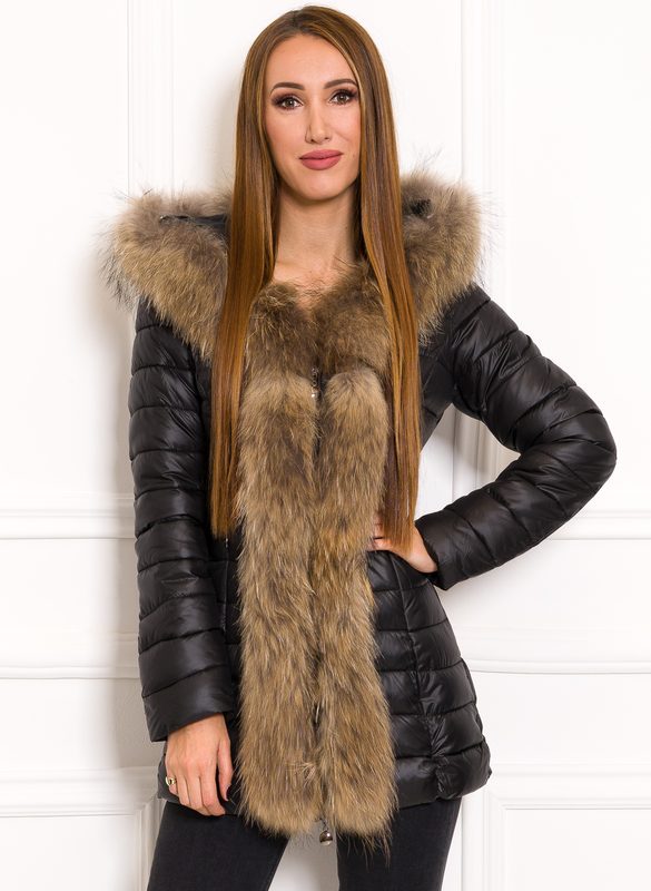 Women S Winter Jacket With Real Fox Fur, Women S Black Coat With Brown Fur Hood