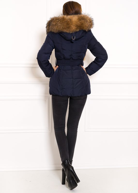 Női téli kabát eredeti rókaszőrrel Due Linee - Sötétkék