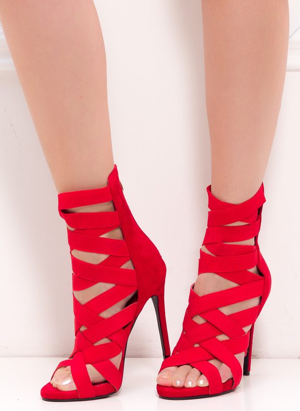 Dámské páskové boty na podpatku - červená