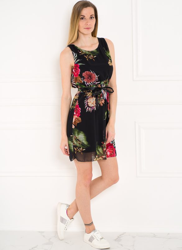 Letní šifonové šaty s květinami černé