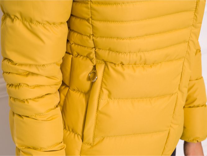 Dámska zimná krátka bunda s asymetrickým zipsom - žltá