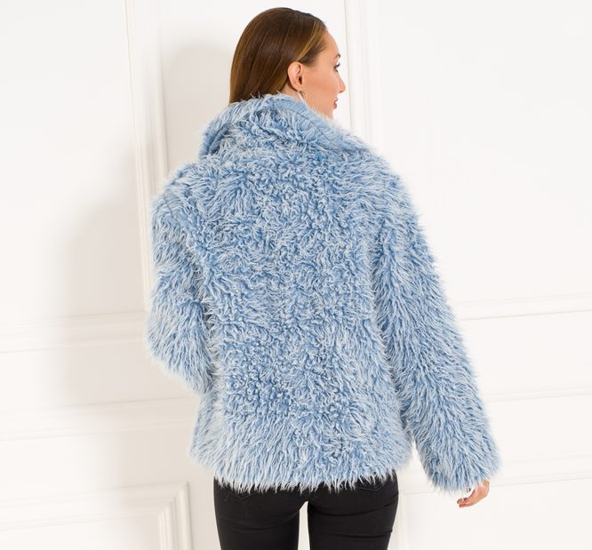 Dámský yetti krátký kabát - světle modrá