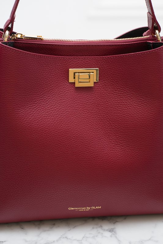 Dámská kožená kabelka se zlatými detaily - vínová