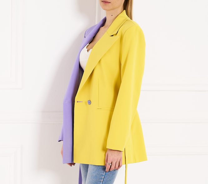 Dámske sako s viazaním fialové - žlté