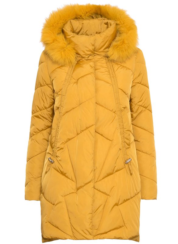 Dámska dlhšia zimná bunda so strieborným kovaním - žltá