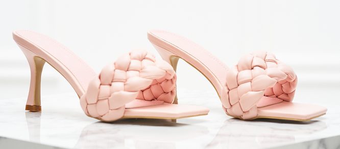 Dámské pletené pantofle na podpatku - růžová