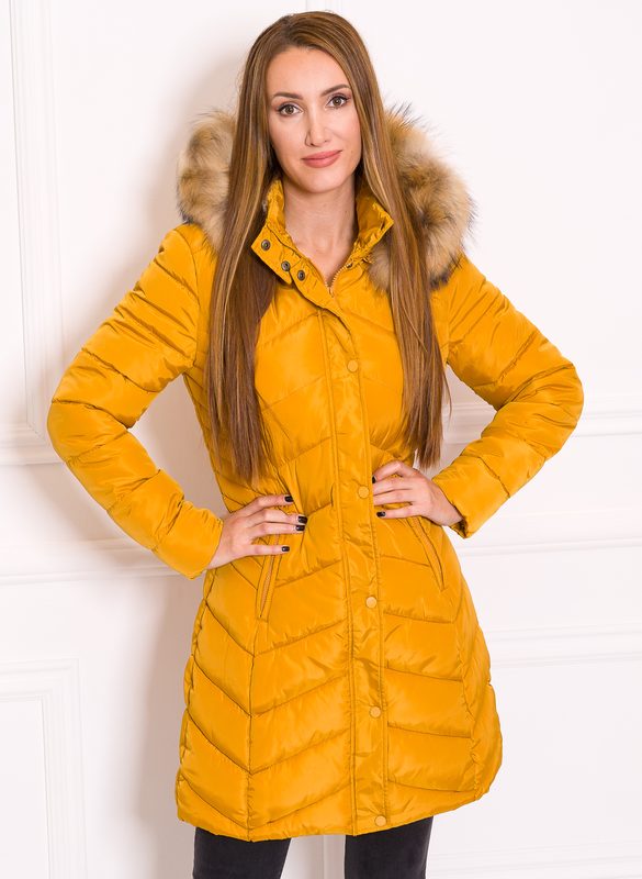 Női téli kabát eredeti rókaszőrrel Due Linee - Sárga