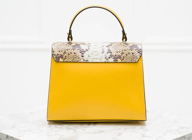 Elegantní kabelka do ruky kombinace kůže had - žlutá