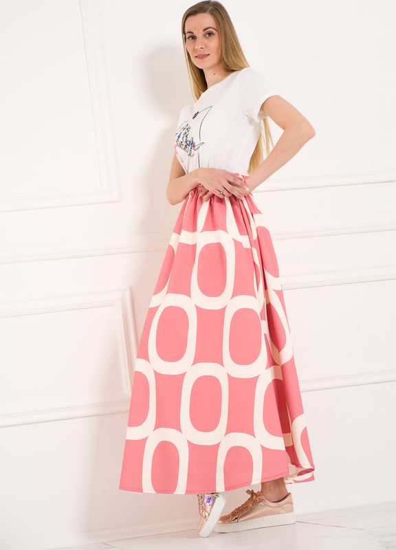 Dámská dlouhá sukně se vzorem růžovo - bílá